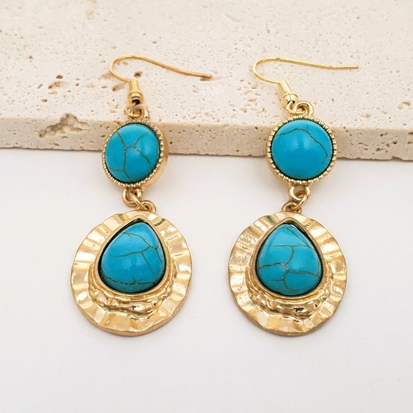 14K Gold Womens Hanging Turquoise Drop Earrings Ladies 14 K Silver NEW Jewelry